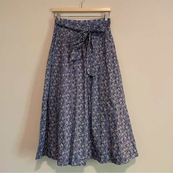 J. Crew Blue, Purple Floral Tie-Waist Maxi Skirt Liberty Delilah Flowers, Size 4 - Picture 2 of 5